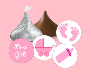 108 Baby Shower Hershey kiss candy stickers,it's a girl,pink,favors label reveal - Picture 1 of 1