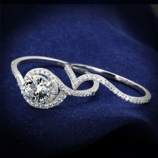 Ring Round Cut 2 Ct Dvvs1 Diamond Solid 10K White Gold Engagement Wedding Band