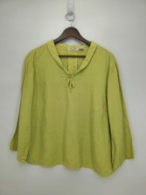 Top Russ Berens para mujer 100 % lino cuello en V verde cítrico talla XL Lagenlook Foto 1 de 4