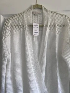 NUOVO donna 1x Suzanne Betro bianco bordo in pizzo TOP termico stile avvolgente L/S $94 Ret - Foto 1 di 5