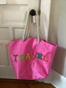 Borsa oversize Danbar Gloss & Go rosa con manici in corda logo aereo da viaggio spiaggia - Foto 1 di 2