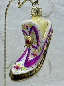 VTG Unique Christborn Victorian Shoe Blown Glass Hand Painted Ornament Germany - Picture 1 of 24