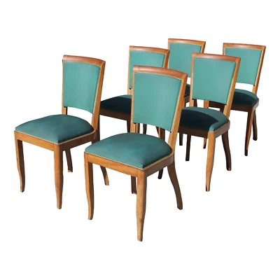 Juego de 6 sillas de comedor art deco francesas Foto 1 de 4