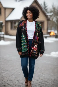 Vintage Christmas Sweater, Marisa Christina. Angora Blend embellished Sz S Long - Picture 1 of 11