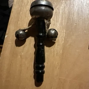 Antique Victorian Rattles Bells Wood Handle With Two Jingle Bells - Picture 1 of 4