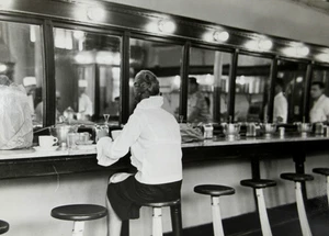 Vintage New York Diner Photo Pretty Girl Lunch Counter Beehive Hairdo 1960s - Picture 1 of 5