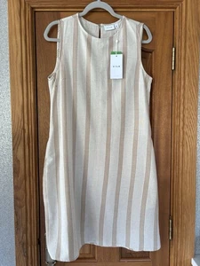 Ladies Villa Cream And Brown Stripe Shift Dress Size 14 - Picture 1 of 11