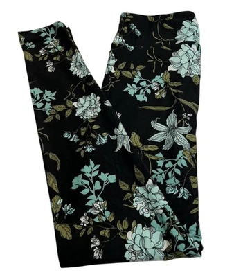 LuLaRoe Leggings OS One Size Floral Turquoise Mum LILY VINE Flower Ships FAST - Image 1 of 4
