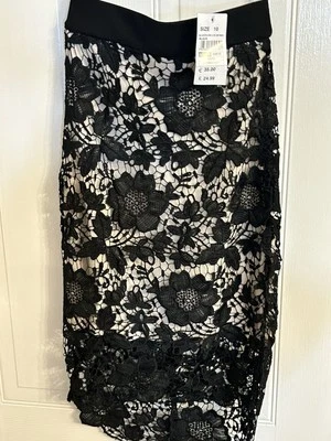 Quiz Black & Nude Lace Midi Skirt  BNWT Size Uk 10 Stunning RRP £24.99 - Image 1 of 4