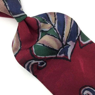 Corbata Stafford EE. UU. Granate-Rojo Verde Tostado Hojas Formas Seda Hombres Corbatas I17-55 Foto 1 de 4