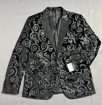 Nuevo Blazer Chaqueta Esmoquin CIELO Para Hombre Negro Terciopelo Satinado Lentejuelas B6362-25 - Talla 42R Foto 1 de 4