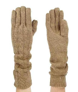 GLOVES BROWN ANGORA WOOL M MEDIUM 8 1/2" LONG MITTENS ARM WARMERS - Picture 1 of 3
