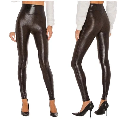 Leggings Spanx Mujer Imitación Cuero Cocodrilo Marrón Brillo Estampado Animal Talla S 20303R Foto 1 de 4