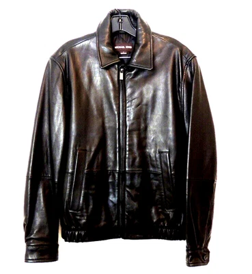 Michael Kors Mens S Leather Moto Bomber Jacket Beautiful Quality Black - Image 1 of 4