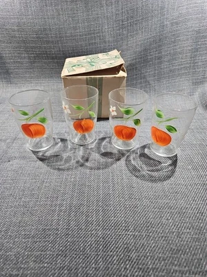 Juego de 4 vasos de jugo de naranja pintados a mano vintage en caja Foto 1 de 4