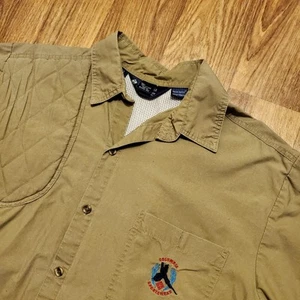 VTG Columbia Shooting Shirt Men L Tan Pheasant Padded Shoulder Vented - Picture 1 of 9