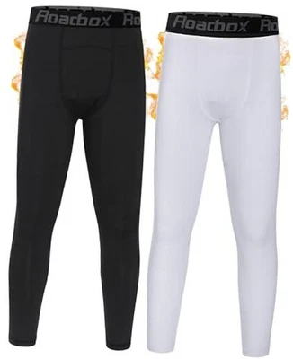  Boys Thermal Pants, 2 Pack Kids Fleece Lined Leggings, Youth Small Black+white - Image 1 of 4