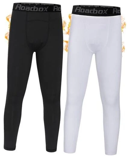  Boys Thermal Pants, 2 Pack Kids Fleece Lined Leggings, Youth Small Black+white - Image 1 of 4