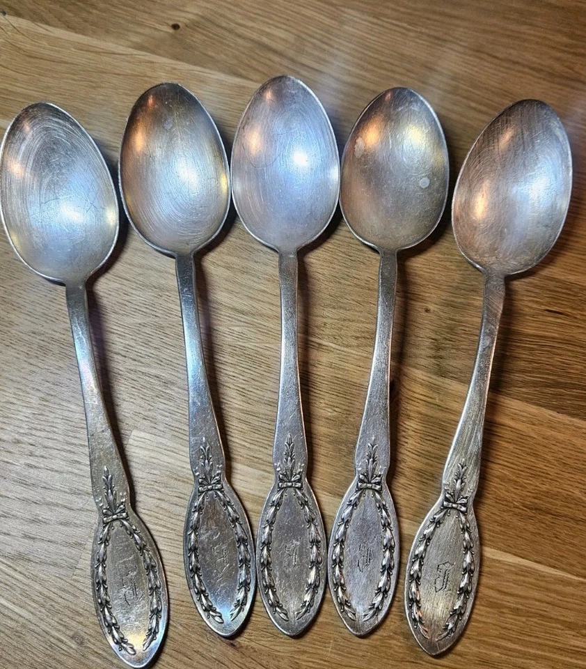 Cubiertos vintage de plata Alvin 5 cucharas ovaladas patrón Diana con mono Foto 1 de 4