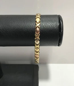 10K Tri-Color Gold X’s & O’s Bracelet Signed T&C 7.25" - Picture 1 of 14