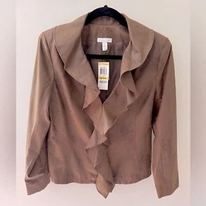 NUEVO CON ETIQUETAS Chaqueta Blazer Southwestern CHARTER CLUB Marrón Imitación Cuero Cuello Volantes M - Imagen 1 de 9