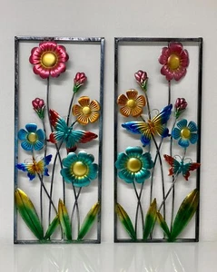 Wanddeko 2er Set Blumen im Rahmen NEU Wandbild aus Metall 60 cm gross - Bild 1 von 5