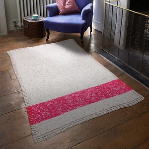 Knitted Cream Pink Handmade Cotton & Acrylic Durrie Rug Blanket Throw -60%OFF - Picture 1 of 4