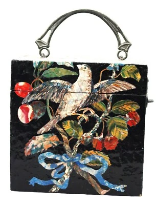 De Colección Caja de Madera Cartera Pájaro e Insecto Decoupage Bolso de Mano Rojo Espejo Interior Foto 1 de 4