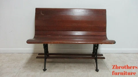 Church Pew Bench Settee Victorian Cast Iron Oak Railroad Gothic Antique   42" F Cover
