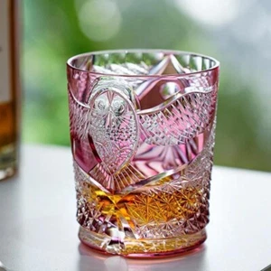 Premium Pink Colored Whisky Glass 250ml Hand Carved Edo Kiriko Glass Artwork - Picture 1 of 6