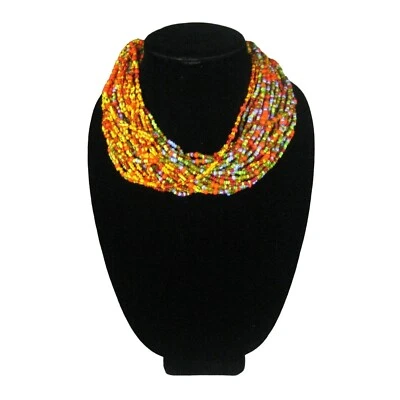 Collar Donna Mujer 19 Pulgadas Joyería Tono Dorado Cintura Africana Vidrio Torsade Boho Foto 1 de 4