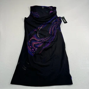 DKNY Slik Blend Sleeveless Sheath Dress Womens Size 10 Black Purple NWT - Picture 1 of 12
