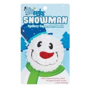 Grriggles Snowman Spikey Squeaker Ball Dog Toy - 4" Puppy Toys Christmas Holiday - Picture 1 of 4