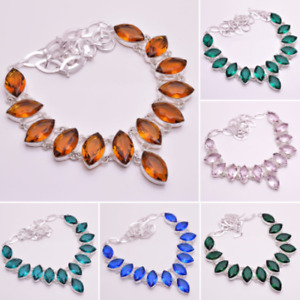 925 Sterling Silver Overlay Gemstone Statement Necklace Women Jewelry PN794c