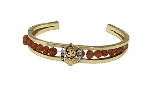 Diamante Aum/Om enchapado en Oro y Rudraksha Kada/Brazalete 15 mm-H: 5,5 cmx7,5 cm - Imagen 1 de 1