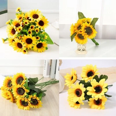 1 mazzo di girasoli artificiali finti fiori bouquet giardino festa matrimonio de - Immagine 1 di 4
