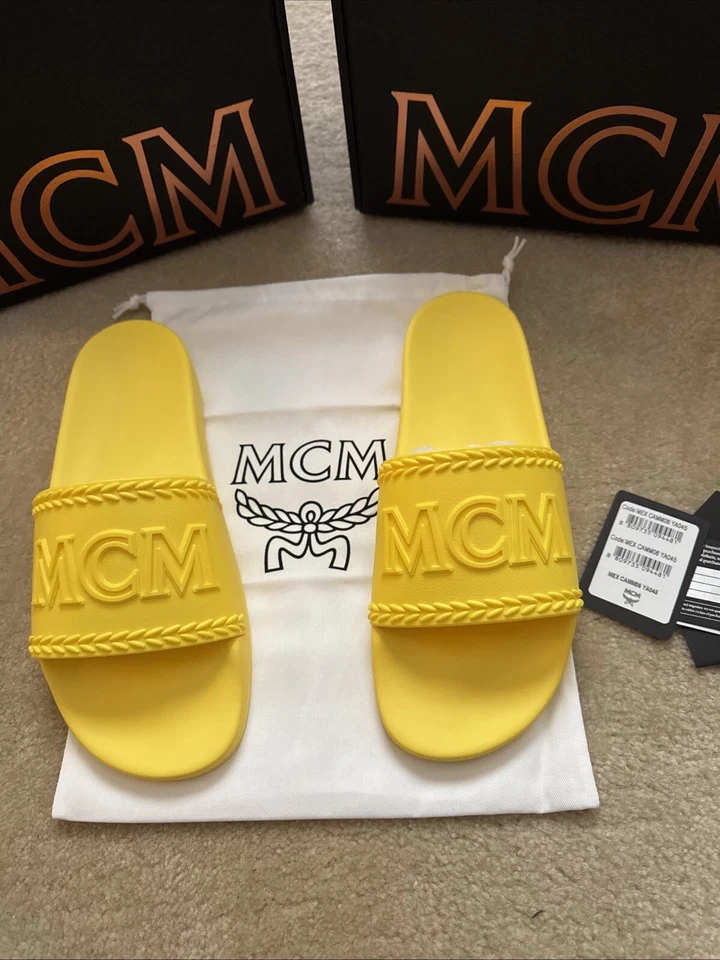 MCM Mens Brown Big Logo Rubber Slides Sandals US 12 EU 45