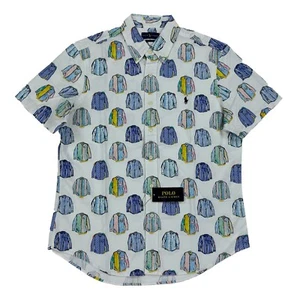 Polo Ralph Lauren Short Sleeve Button-Up Multi-Shirt Print - White - Sz: Medium - Picture 1 of 4