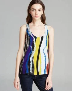 Diane von Furstenberg Glass Patch Jackie Sequin Silk S/L Top $325 NWT S - Picture 1 of 1