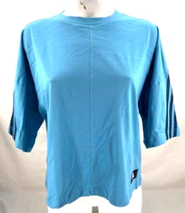 NEW Adidas 3S Cropped GN1840 3/4 Sleeve 3 Stripe Crew Neck Blue Shirt Women's S - Picture 1 of 9
