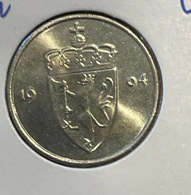 Norway 50 øre 1994 Olav V Coat of Arms KM#418 CuNi UNC B1287 - Image 1 of 4