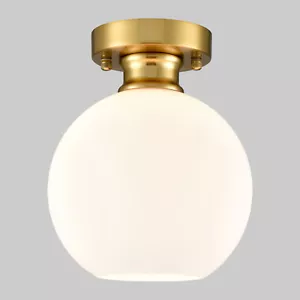 Gold Ceiling Light Fixture Flush Mount Light Fixture with Milk Opal Glass Shade - Picture 1 of 7