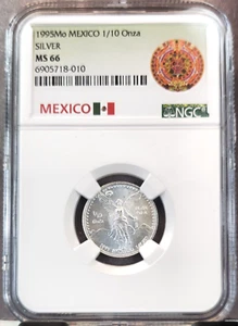 1995 MEXICO SILVER 1/10 ONZA LIBERTAD NGC MS 66 SCARCE BEAUTIFUL GEM BU - Picture 1 of 3