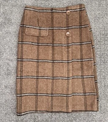 FATE Moderna y Elegante ~ Falda Midi a Cuadros Tartán Marrón Camel ~ Mezcla LANA ~ PEQUEÑA Foto 1 de 4