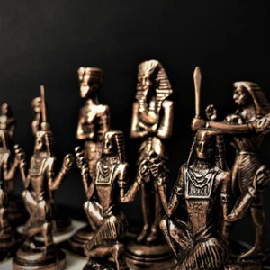 Cleopatra Pharaoh Chess Set β 12" Wood Board with Antique Metal Pieces π - Picture 1 of 9