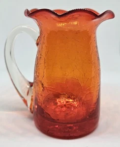 Rare Frilled Mini Crackle Glass Pitcher Ruby 1949-69 3 1/2" Drop over Handle - Picture 1 of 4