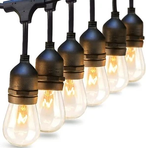 48 ft Outdoor String Lights Commercial Weatherproof Edison Vintage Bulbs Sockets - Picture 1 of 12