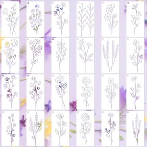 24pcs Large Border Flower Stencils 5.91x2.95in Reusable Floral Leaf Stencil D... - Picture 1 of 7