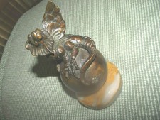 Mini Gargoyle Bronze Sculpture Marble Base - Griffon On Orb - Mitch Billis -1990