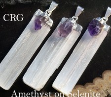 Silver Plated Selenite Crystal Blade with Amethyst Point Pendant (Pt39Bt)